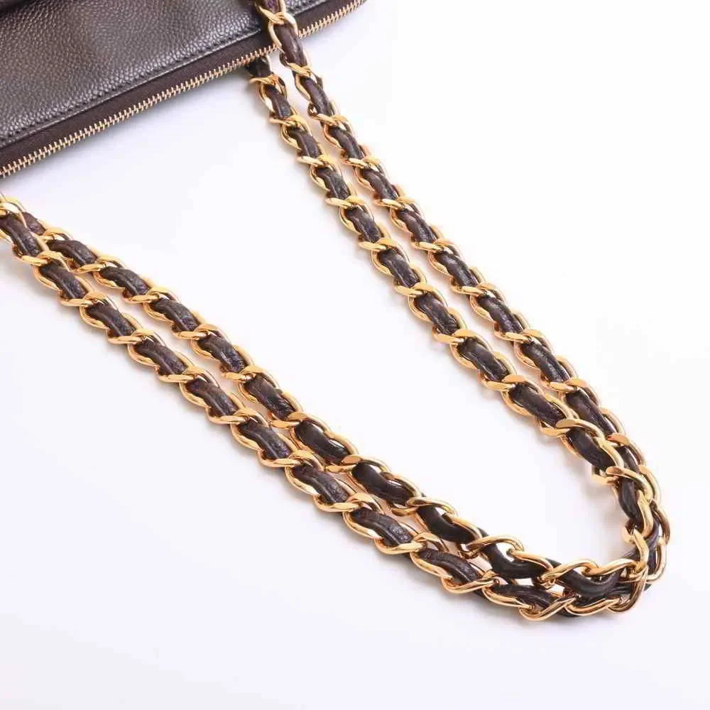 Chanel Caviar Skin Here Mark Chain Shoulder Bag Brown